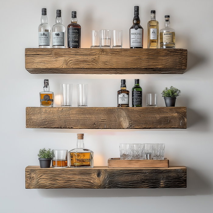Hanah Home Raf274 Set de 3 Estanterías de Pared de Madera Maciza